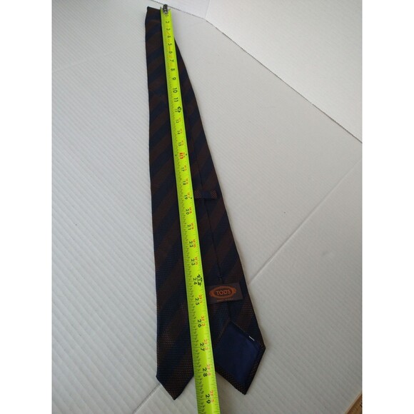 Rare Vintage TOD'S 100% Silk Tie 1980s Necktie Made in Italy blue gold stripe - Picture 4 of 7
